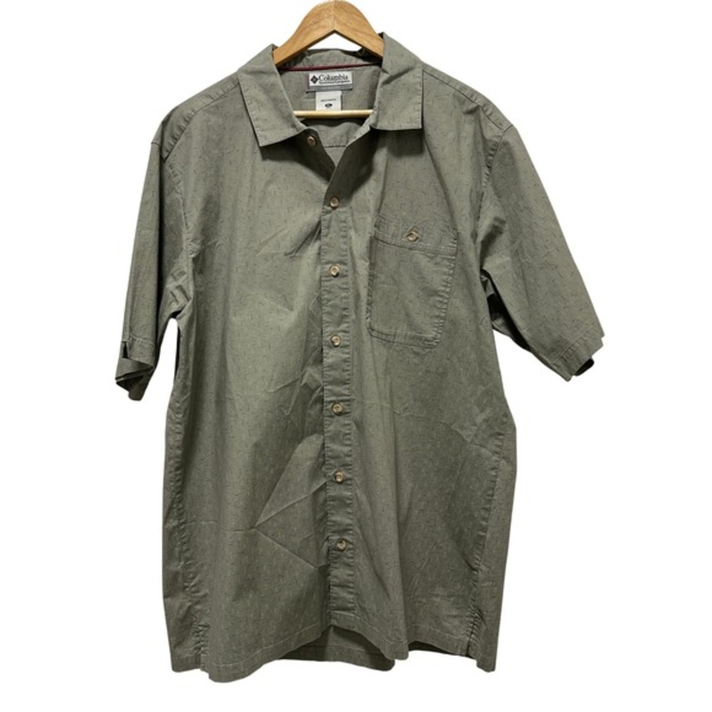Columbia Mens‎ XL Green Button Shirt Stretch Cotton Short Sleeve Casual